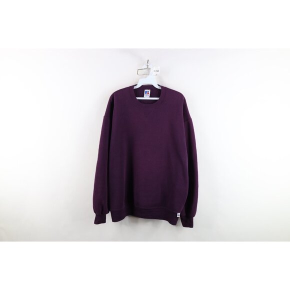 Vtg 90s Russell Athletic Mens XL Distressed Blank Crewneck Sweatshirt Purple USA - Picture 1 of 15